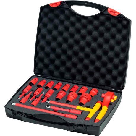 Juego de llaves de trinquete Wiha aisladas 1 2 llaves de vaso (rojo amarillo, estuche de 20 piezas)