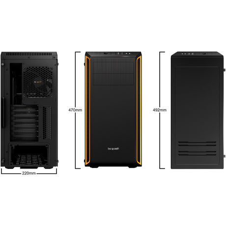 ¡Tranquilizarse! carcasa de torre midi con ventana pure base 600 (negro naranja | 2x USB-A | vidrio templado)