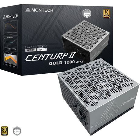 Fuente de alimentación modular montechcentury ii de 1200 vatios (plateada, 1x 12v-2x6, 6x pcie)