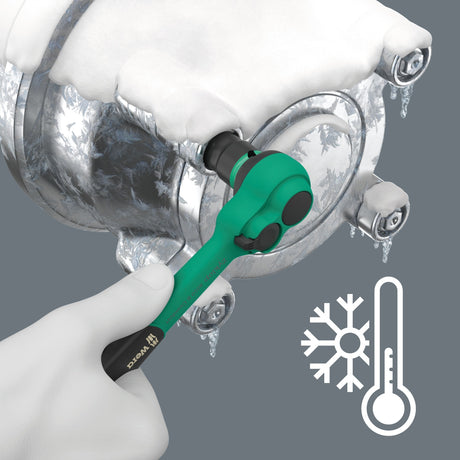 Trinquete confort Wera 8010 b zyklop (verde negro, con trinquete de conmutación y accionamiento 3 8)