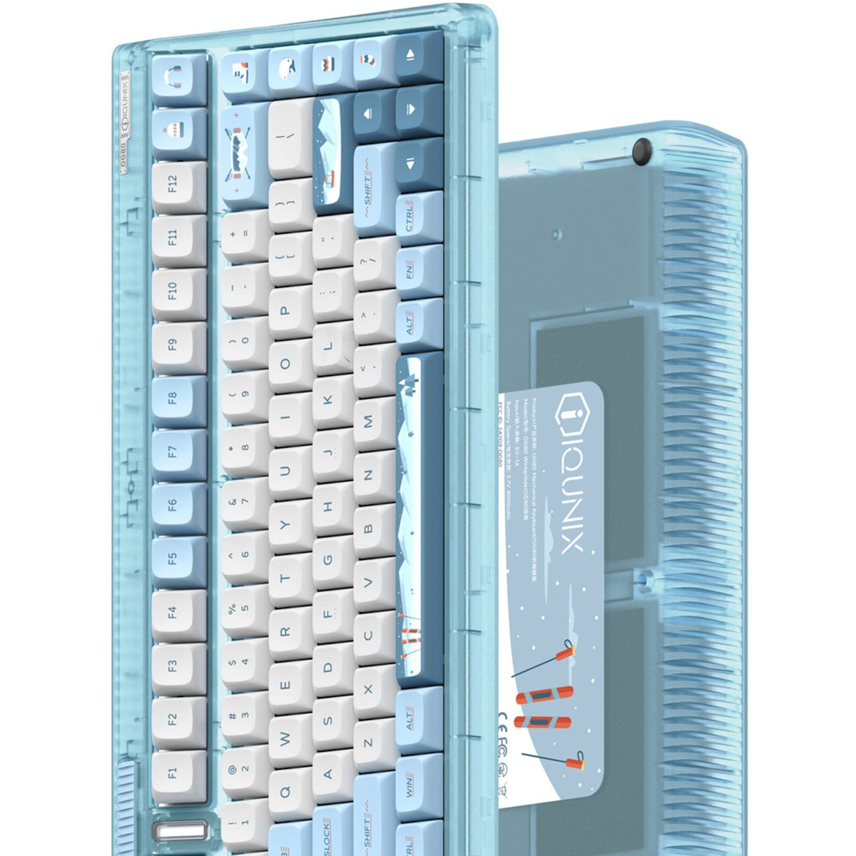 Teclado mecánico inalámbrico Iqunix OG80 wintertide (azul claro, diseño EE. UU. (QWERTY), Iqunix Moonstone Turbo, 80% (TKL), LED RGB, intercambiable en caliente, PBT, 2,4 GHz | Bluetooth 5.1 | USB-C)