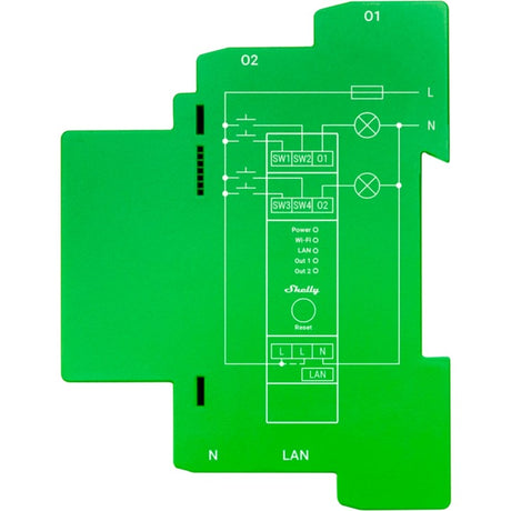 Shelly pro dimmer 2pm relé (verde, 2 canales, WiFi, LAN, Bluetooth)