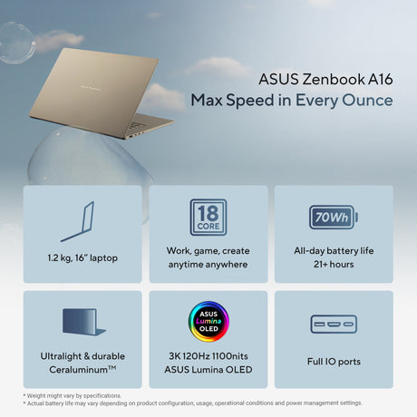 Asus zenbook a16 ux3607oa-sq013w 16 copilot+ laptop (beige | snapdragon x2e-94-100 | qualcomm adreno | 48 gb | 1 tb ssd | oled)