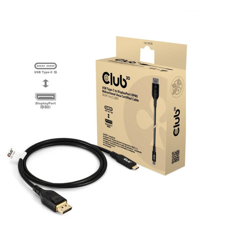 Adaptador bidireccional Club 3D USB-C a DisplayPort DP80 (negro, 1 metro, certificado VESA)