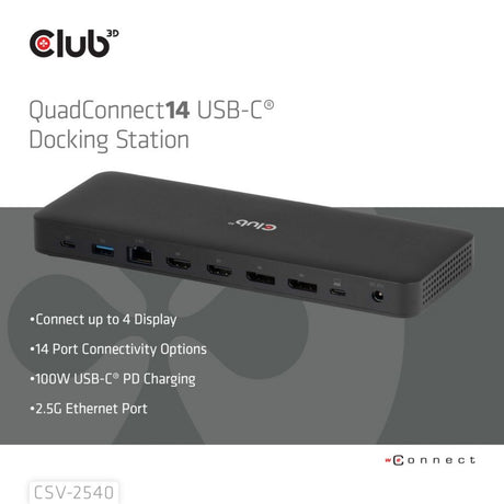 Estación de acoplamiento para pantalla cuádruple Club 3D 14-1 USB-C (negro)