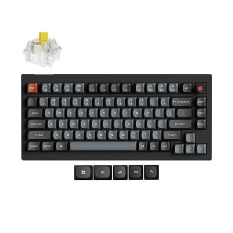 Teclado mecánico personalizado con cable Keychron v1w-d4 8k qmk (negro, diseño estadounidense (qwerty), super banana, 75%, leds rgb, pbt de doble disparo, intercambio en caliente, 8k, botón)