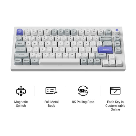 Teclado con interruptor magnético Keychron q1 he 8k (negro, diseño estadounidense (qwerty), lima ultrarrápido, 75%, rgb, intercambio en caliente, 8k)