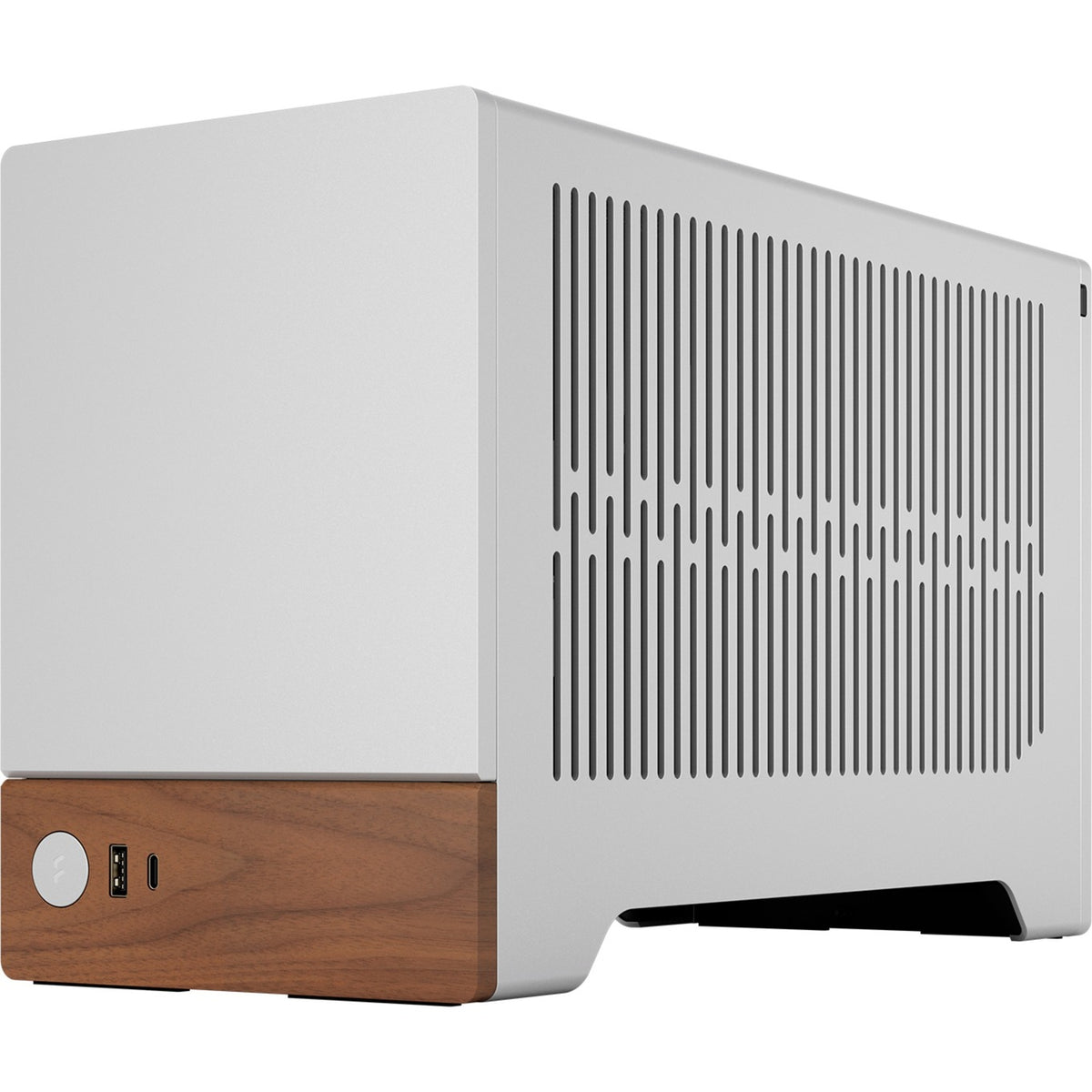 Carcasa mini torre terra de diseño fractal (color madera plateada | 1x USB-A | 1x USB-C)