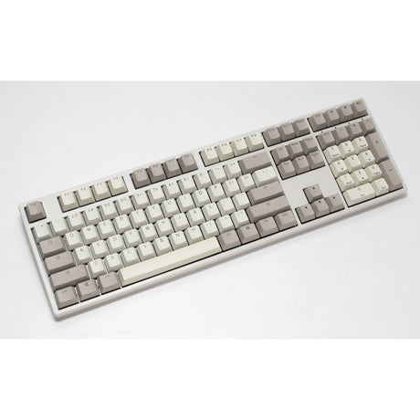 Teclado mecánico vintage Ducky Origin (gris, diseño estadounidense (qwerty), rojo silencioso cherry mx, 100%, intercambio en caliente, teclas pbt de doble disparo)