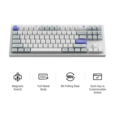 Teclado con interruptor magnético Keychron q3 he 8k (blanco, diseño estadounidense (qwerty), lima ultrarrápido, 80% (tkl), rgb, intercambio en caliente, 8k)