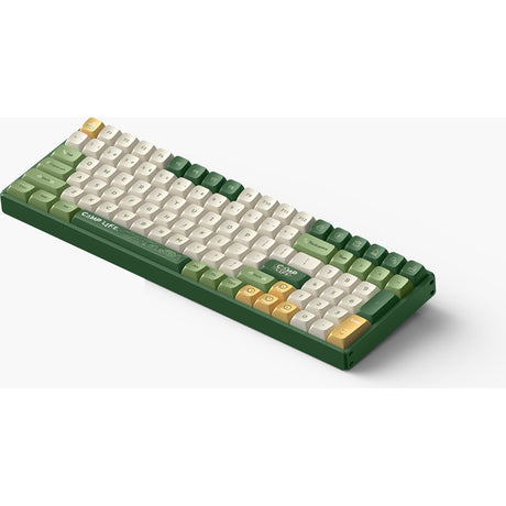 Teclado mecánico inalámbrico para acampar Iqunix f97 (verde, diseño estadounidense (qwerty), marrón cereza mx, 96%, leds rgb, intercambiable en caliente, pbt, 2,4 ghz | bluetooth 5.1 | usb-c)
