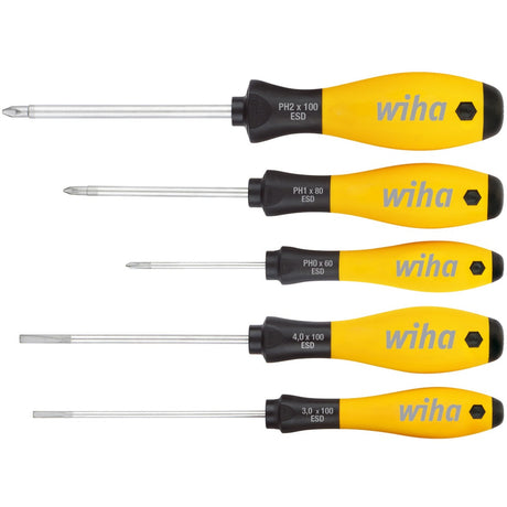 Juego de destornilladores Wiha Soft Finish ESD (amarillo negro, 5 piezas)