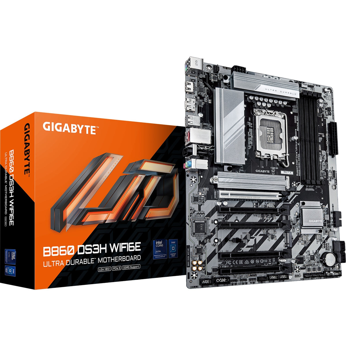 Placa base Gigabyte B860 DS3H WiFi 6E Socket 1851 (negro plateado, RAID, 2.5GB-LAN, WiFi 6E, BT, Sonido, ATX)