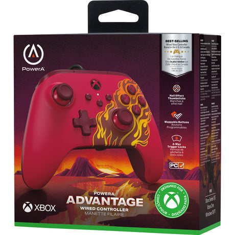 Controlador powera Advantage con cable para xbox series x|s - red fire (rojo, xbox series x|s, xbox one, PC)