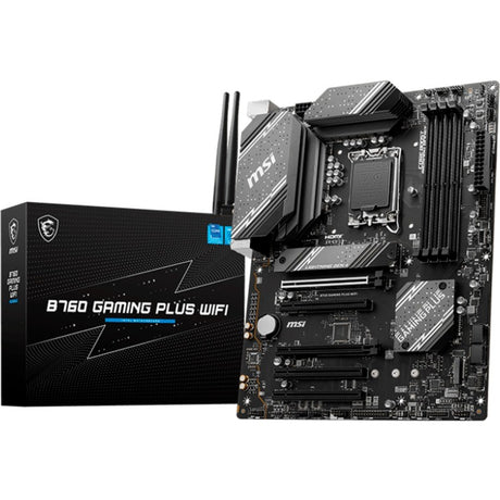 Placa base MSI B760 Gaming Plus Wi-Fi Socket 1700 (gris negro, RAID, 2.5GB LAN, Wi-Fi 6e, BT, Sonido, ATX)
