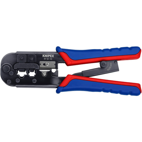 Alicates para engarzar Knipex 97 51 10 sb (azul rojo, conector RJ-11 12 y RJ-45)