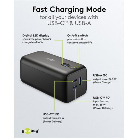 Power bank para computadora portátil Goobay (negro, 20.000 mah, suministro de energía)