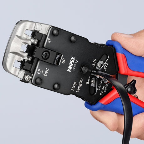 Alicates para engarzar Knipex 97 51 12 sb (azul rojo, RJ-10, RJ-11 12 y RJ-45)