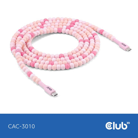 Club 3D USB-C cable con cuentas rosa, cable de 2 metros (rosa)