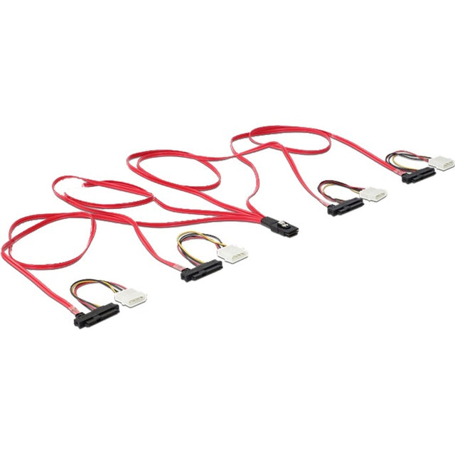 Delock mini SAS SFF-8087 > 4 x SAS SFF-8482 + adaptador de corriente (rojo negro, 1 metro)