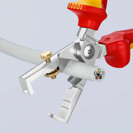 Alicate pelador Knipex strix 13 66 180 vde (rojo amarillo, longitud 180 mm, con tornillo moleteado)