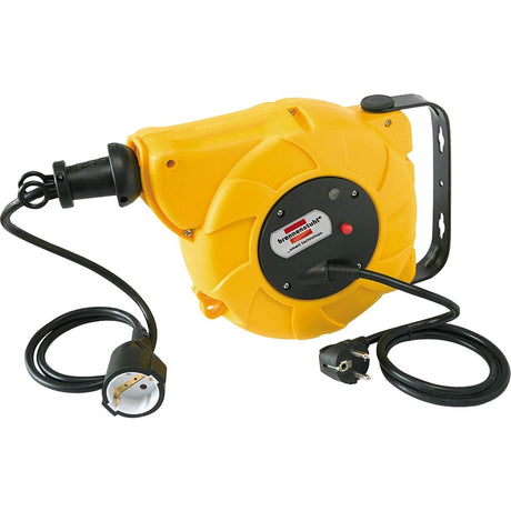 Enrollador de cable automático Brennerstuhl para uso interior (9+2m de cable, para montaje en pared y techo, IP20) amarillo
