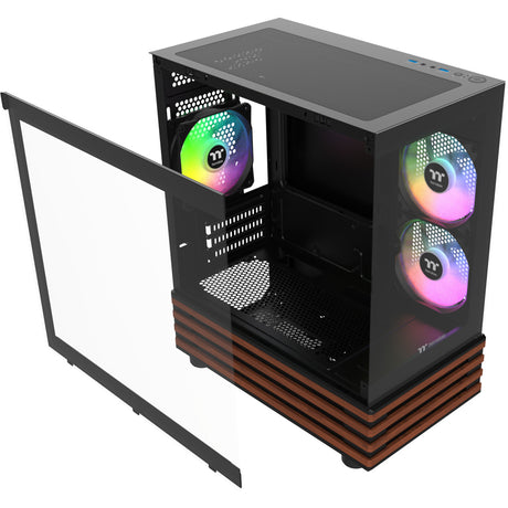 Carcasa mini torre Thermaltake view 170 ws argb (color madera negro | 2x usb-a | rgb | ventana)
