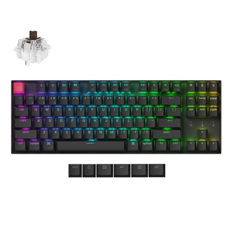 Teclado mecánico Keychron k8x-h3 rgb (negro, diseño estadounidense (qwerty), súper marrón, 80% (tkl), rgb, teclas pbt de doble disparo color cereza, intercambio en caliente, bluetooth | usb-c)