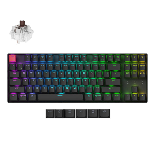 Teclado mecánico Keychron k8x-h3 rgb (negro, diseño estadounidense (qwerty), súper marrón, 80% (tkl), rgb, teclas pbt de doble disparo color cereza, intercambio en caliente, bluetooth | usb-c)