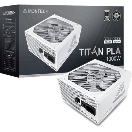 Fuente de alimentación modular montech titan pla de 1000 vatios (blanca, 2x pcie)