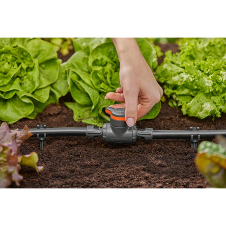 Válvula de cierre y regulación del sistema de microgoteo Gardena 13 mm (1 2 ) (gris naranja)