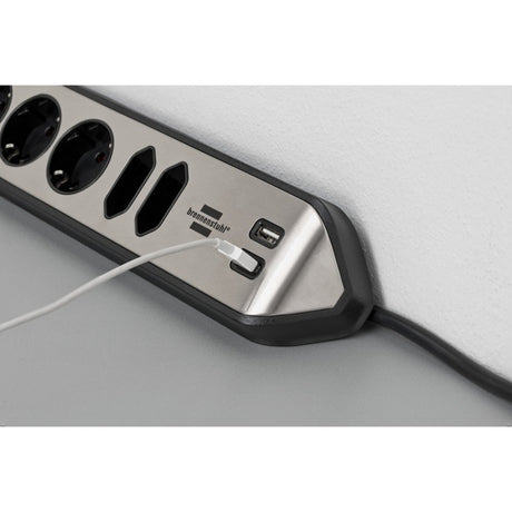 Brennerstuhl ®estilo regleta de caja de conexiones de esquina con función de carga USB 6 tomas de corriente 4 tomas de protección 2 euros plata negro