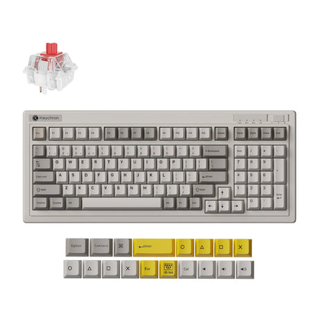 Teclado mecánico inalámbrico keychron r5-m1 qmk (gris, diseño estadounidense (qwerty), súper rojo, 96%, rgb, cherry pbt, intercambio en caliente, bluetooth 2,4 ghz 5,3 usb-c)