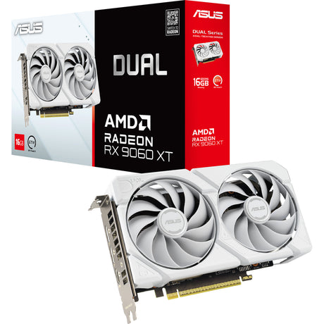 Tarjeta gráfica Asus Radeon RX 9060 XT Dual White Edition de 16 GB (blanca, RDNA4, GDDR6, 2x Display Port, 1x HDMI 2.1)