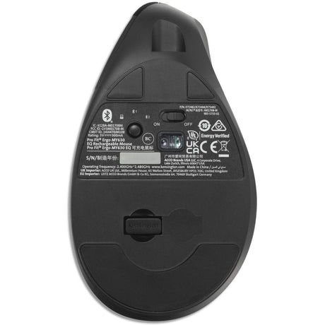 Kensington pro fit ergo my630 eq ratón recargable (negro, 1000 - 2400 dpi, Bluetooth, 2,4 GHz)