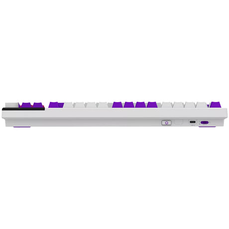 Teclado mecánico para juegos Lorgar kbp70tklw rgb (blanco, diseño estadounidense (qwerty), morado tóxico logar, 80% (tkl), rgb, intercambiable en caliente, pbt de doble disparo, bluetooth | 2,4 ghz | usb)