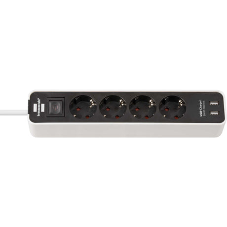 Brennerstuhl regleta ecolor de 4 contactos con 2 puertos de carga USB-A 5V 2,10A, 10,5W (enchufe con USB-A e interruptor y cable de 1,5 m)
