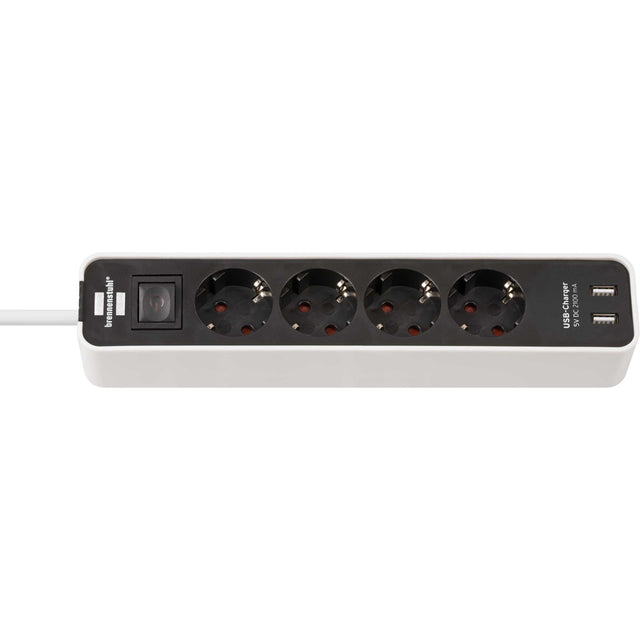 Brennerstuhl regleta ecolor de 4 contactos con 2 puertos de carga USB-A 5V 2,10A, 10,5W (enchufe con USB-A e interruptor y cable de 1,5 m)