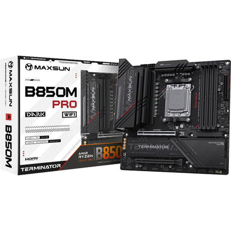 Maxsun MS-Terminator B850M Pro Dark WiFi Socket AM5 placa base (negro, RAID, 2,5 GB-LAN, WLAN, BT, Sonido, µATX)