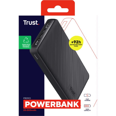 Trust primo batería externa ecológica de 20 000 mah (negro)
