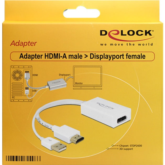 Delock adaptador hdmi-a (macho) > displayport 1.2 (hembra) (blanco, 0,245 metros)
