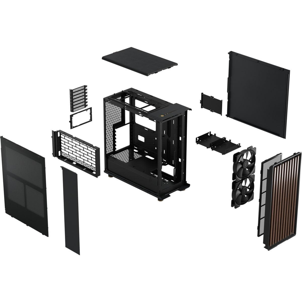 Carcasa de torre midi norte con diseño fractal (color madera negra | 2x USB-A | 1x USB-C)