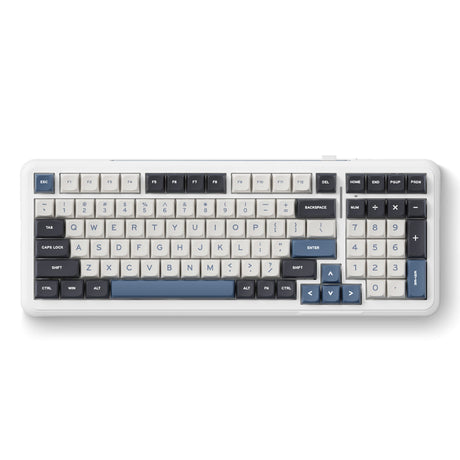 Mchose K99 Teclado mecánico RGB con montaje en junta inalámbrico azul marino Hyacinth (blanco, diseño de EE. UU. (Qwerty), KTT Hyacinth, RGB, intercambio en caliente, PBT de doble disparo, inalámbrico | Bluetooth | USB-C)