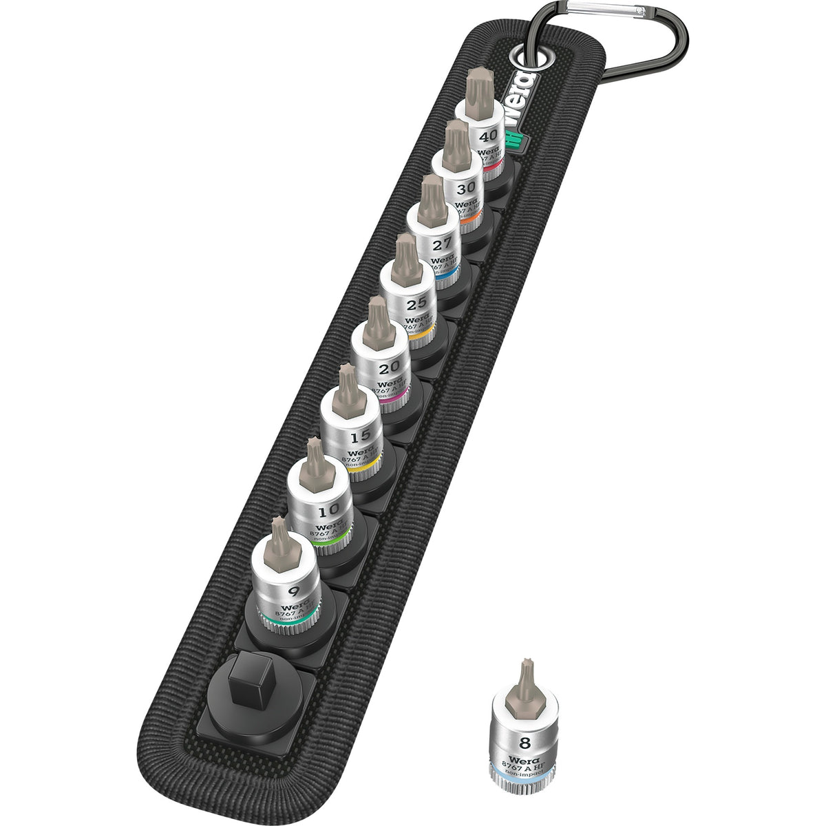 Juego de tuercas Wera Belt A3 Torx HF Zyklop con función de soporte, llave de vaso de 1 4 unidades (negro plateado)