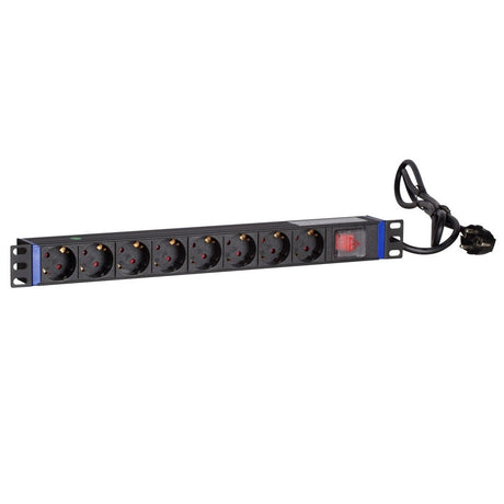 Regleta Dsi de 19 pulgadas de 8 vías con regleta con interruptor (negra, para 8 enchufes)