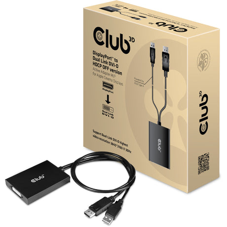 Club 3D DisplayPort a Dual Link DVI-D HDCP Adaptador activo versión apagada para pantallas Apple Cinema (negro)