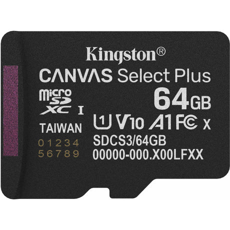 Kingston Canvas Select Plus Tarjeta de memoria MicroSDXC de 64 GB (negra, UHS-I U1, Clase 10, V10)