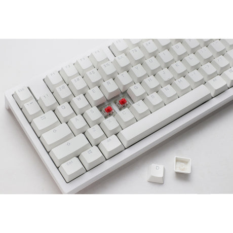 Teclado mecánico para juegos Ducky zero 6108 blanco puro rgb (blanco, diseño estadounidense (qwerty), azul cherry mx2a, 100%, leds rgb, pbt de doble disparo, intercambio en caliente, 2,4 ghz | bluetooth | usb-c)