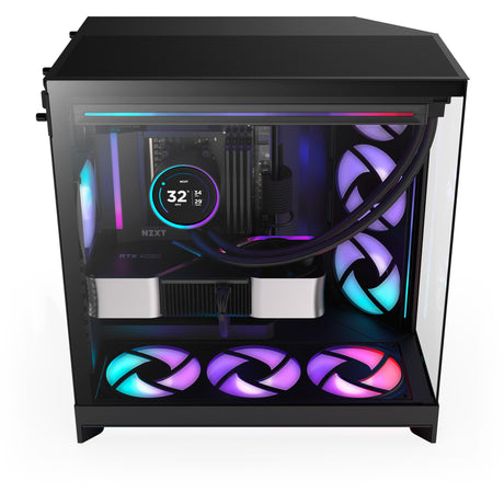 Carcasa midi tower nzxt h9 flow rgb (negro (mate) | 2x usb-a | 1x usb-c | rgb | vidrio templado)