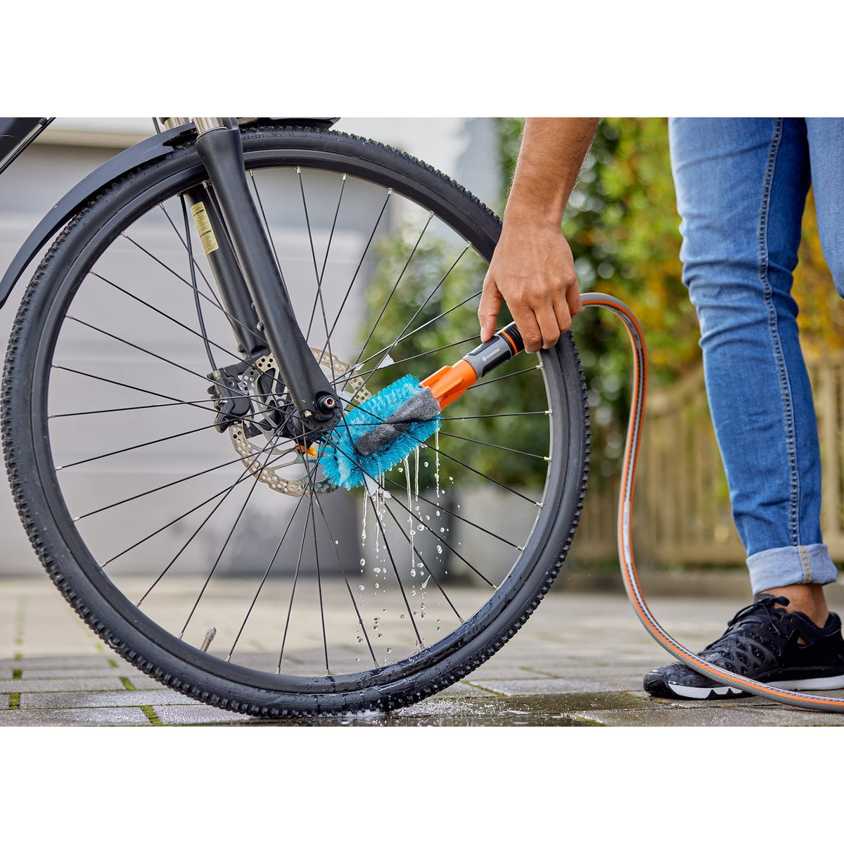 Gardena cleansystem juego de limpieza de cepillos para bicicletas cepillo de lavado (gris turquesa, 18865-34)